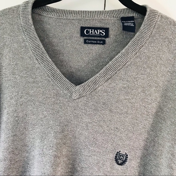CHAPS Gray Cotton Silk Long Sleeve V-Neck Sweater Size Extra Extra Large - Picture 4 of 7
